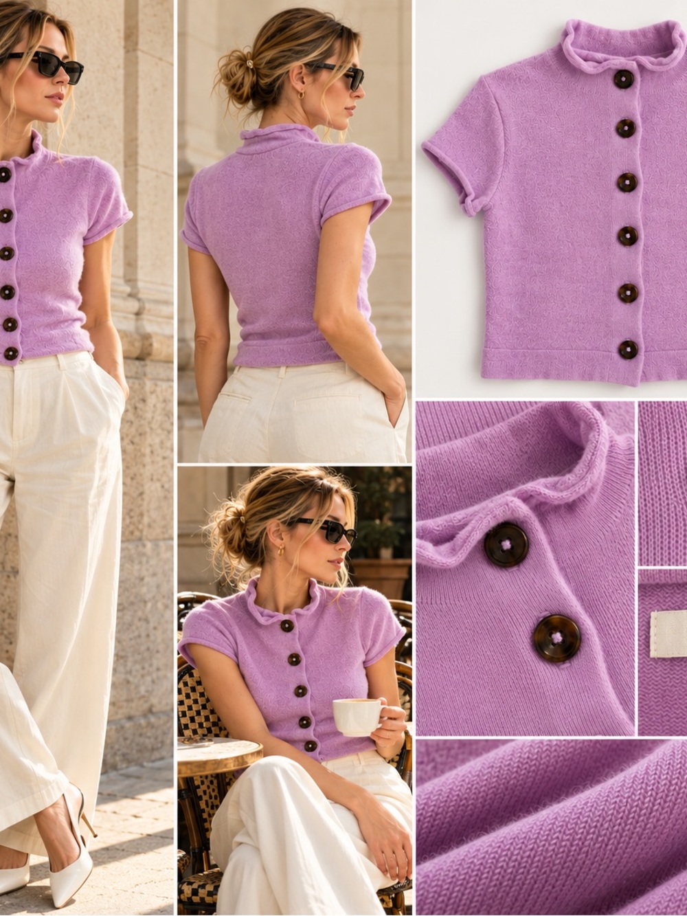 Lavender Short-Sleeve Button-Up Knit Top — Pilcro